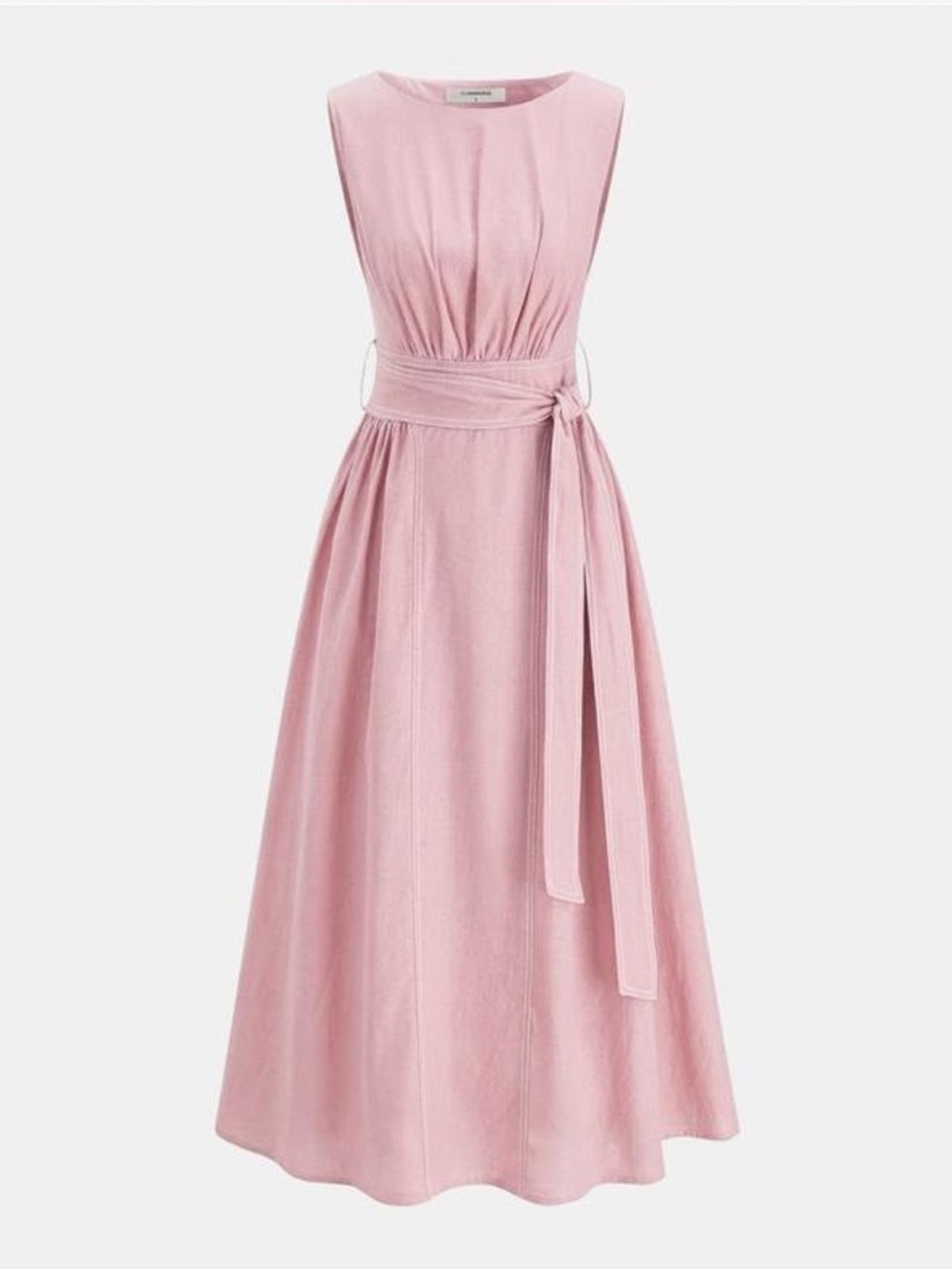 Commense Soft Pink Sleeveless MIDI Dress with Tie Waist